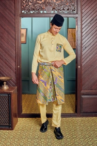 Baju Melayu Batik in Pastel Yellow